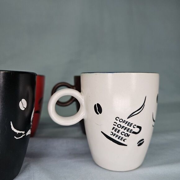 Espresso Coffee Cup Set of 4 Red Brown White Black NEW - Picture 11 of 16